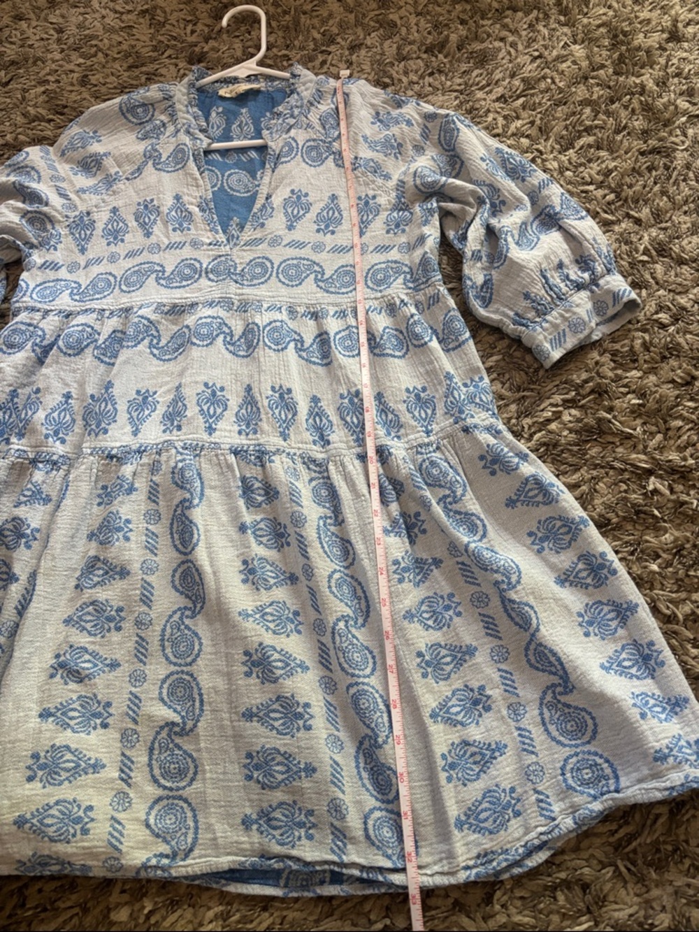 NEjMA Blue Paisley V-Neck 100% cotton Mini Dress - Picture 11 of 11